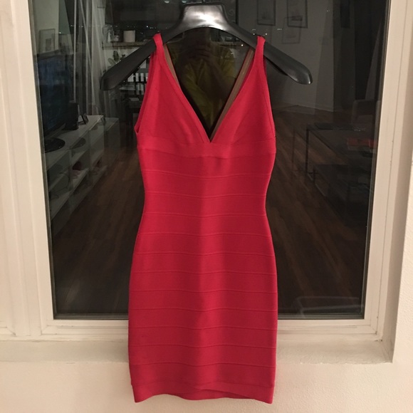 Herve Leger | Dresses | Herve Leger Rose Red Hot Pink Dress | Poshmark